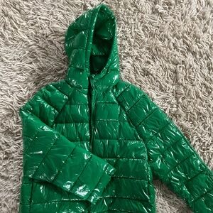 Zara Glossy Emerald Green Hooded Puffer Jacket